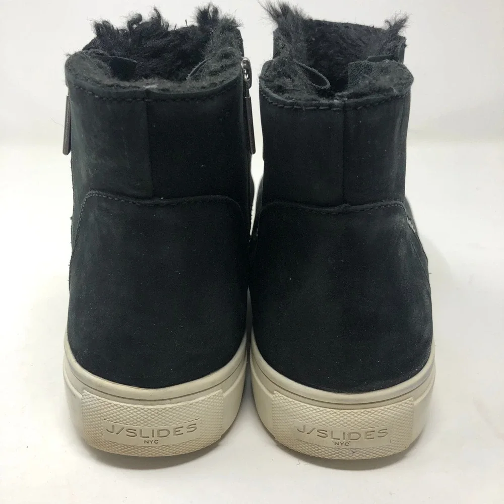 J Slides NYC Ankle Booties Womens 10 Black Leather Faux Fur Lined Side Zip